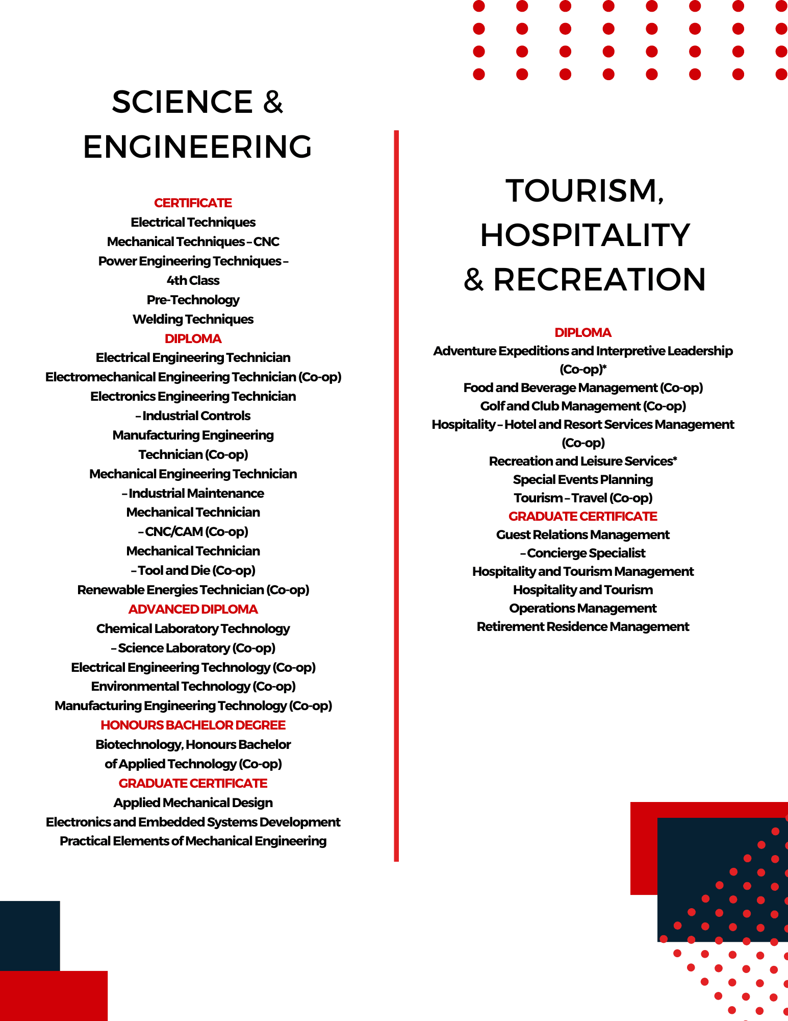 Fanshawe College bölüm & programlar – Science & Engineering / Tourism, Hospitality & Recreation