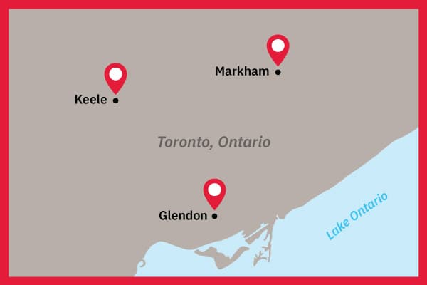 Toronto'da York Üniversitesi kampüsleri haritası